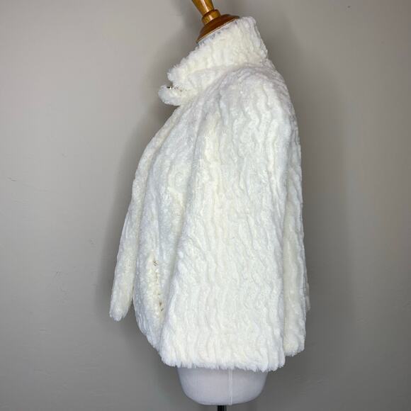 High Neck Faux Fur Textured  Jacket Cream Sz Small - Picture 3 of 10